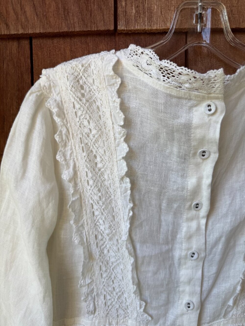 Vintage Romantic Edwardian White Linen and Lace Midi Dress in Women's Large - Picture 10 of 12